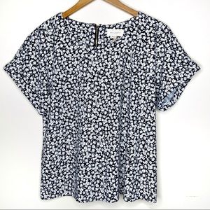 Melloday Black Floral Print Stretch Blouse Top NWT
